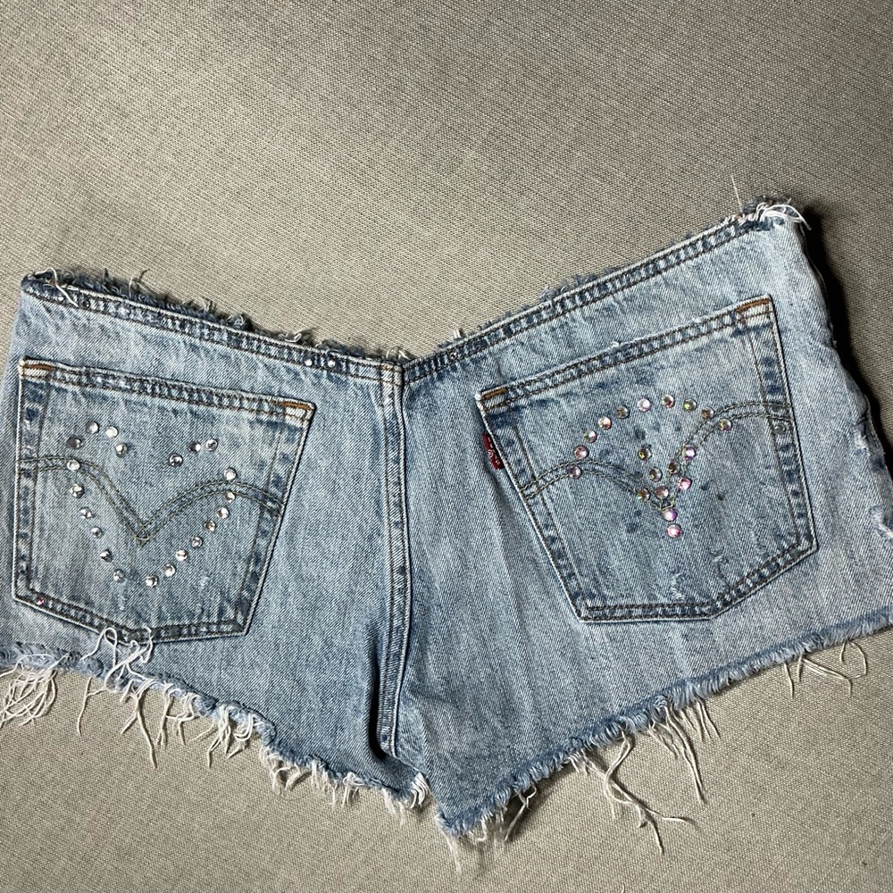 Levi's custom made booty shorts with Rhinestones